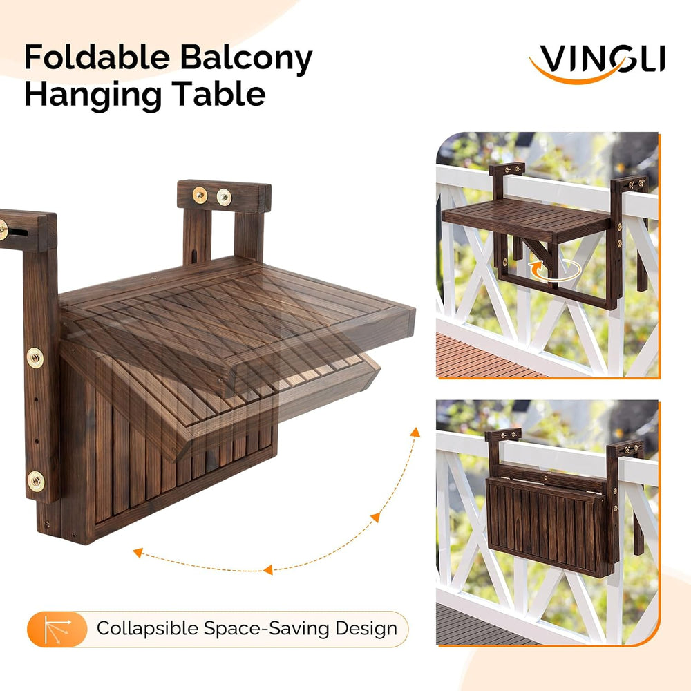 VINGLI 22in Acacia Wood Folding Balcony Hanging Table – Adjustable Height &am...