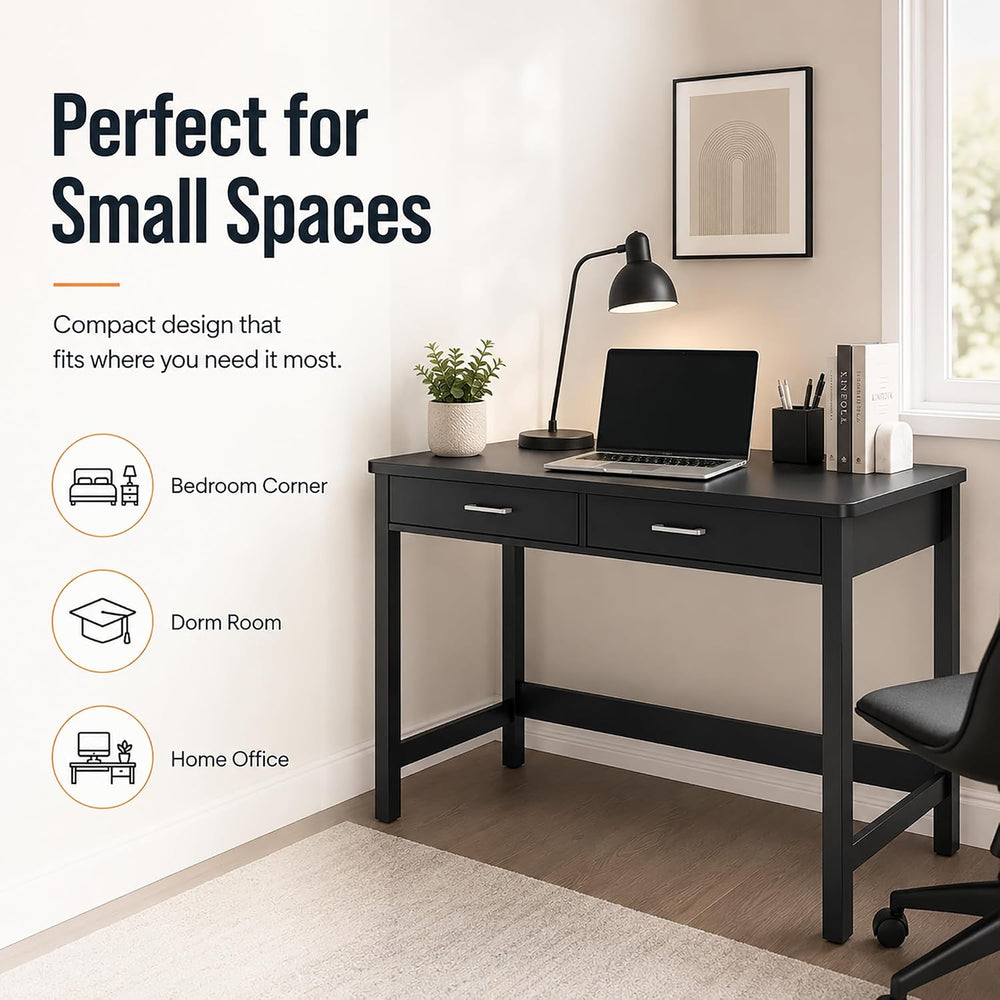 4NM 39.4" Small Desk with Wood Drawers, Home Office Computer Desk with W...