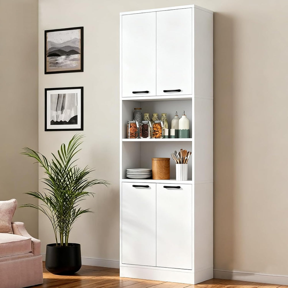POWERSTONE Wood Kitchen Pantry Cabinet, 75" Tall Bathroom Storage Cupboa...