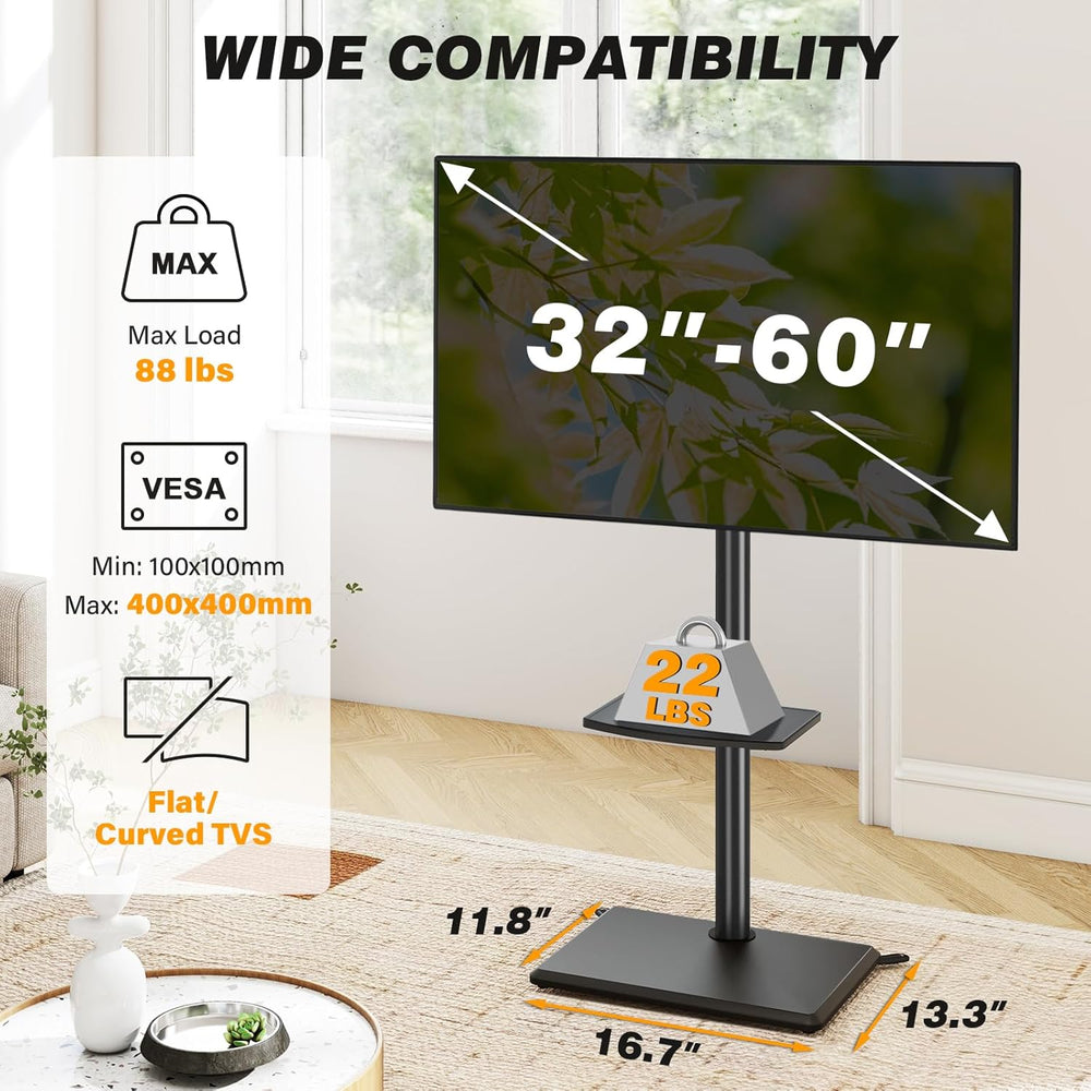 5Rcom Floor TV Stand with Mount for 32-60 inch TVs, Swivel and Height Adjusta...