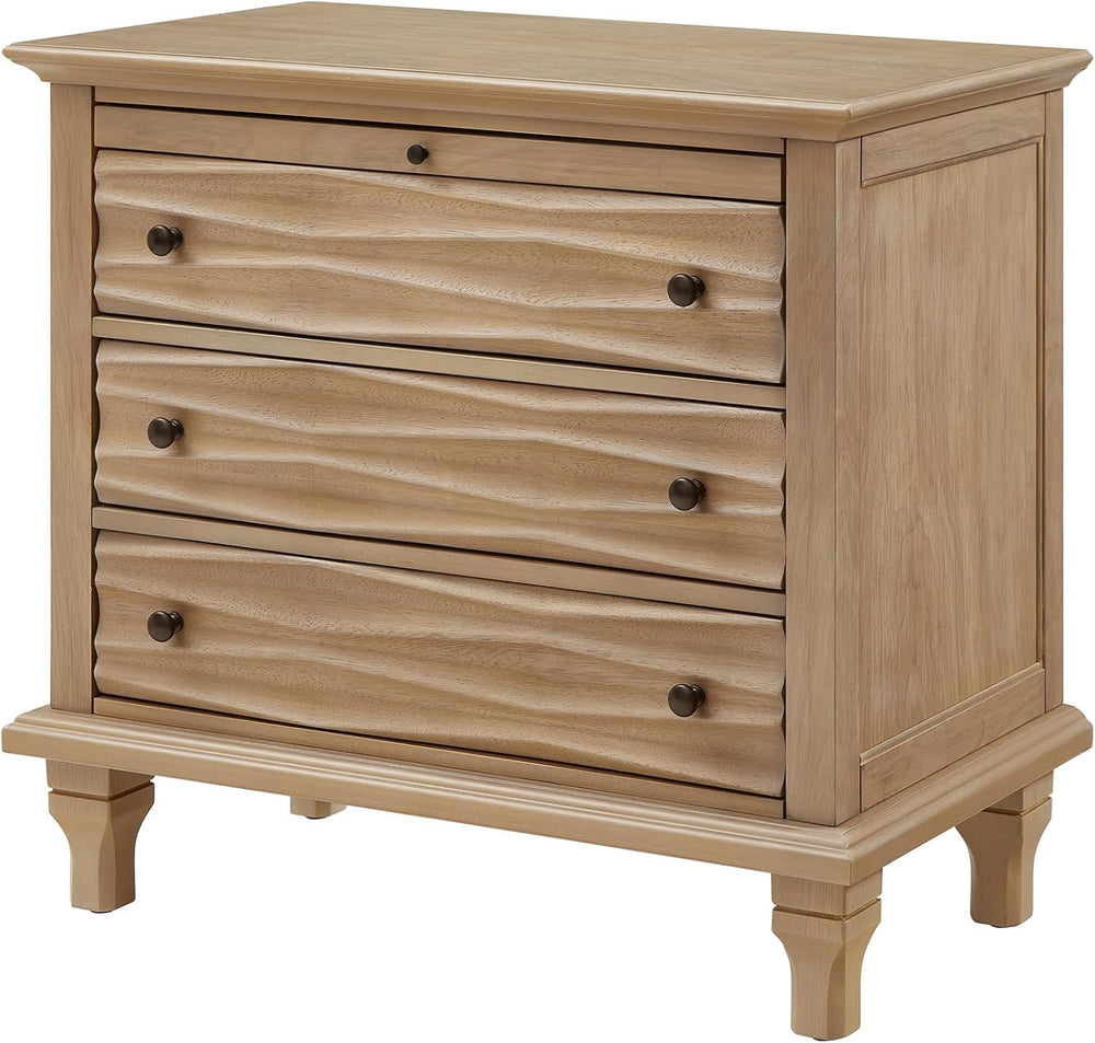 Traditional Wave Textured Nightstand, 3 Drawers Farmhouse Bedside Table with ...