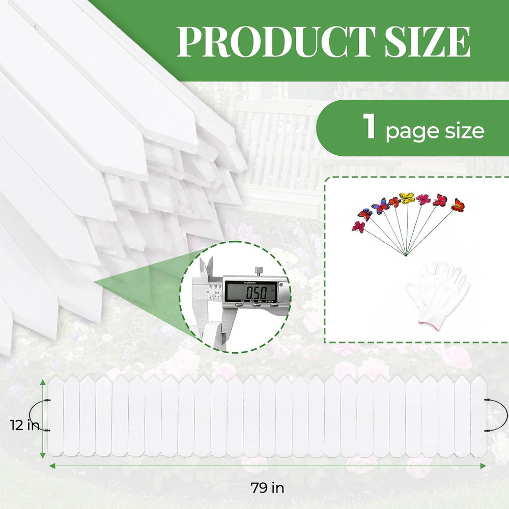 Wood Garden Edging, 12" H x 6.6 Ft L, 1 Pack, White Garden Fence