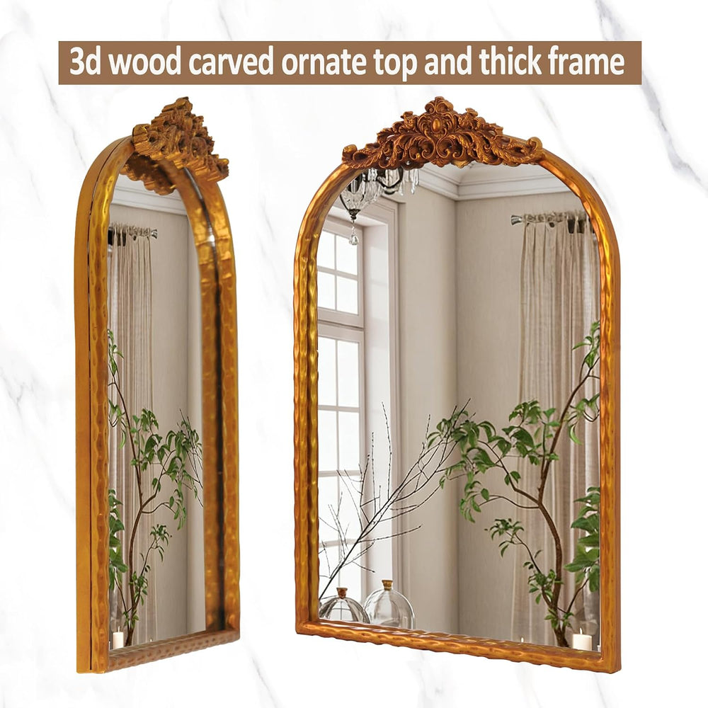 Vintage Arched Gold Mirror 19x27, Baroque Traditional Ornate Gold Antique Wal...