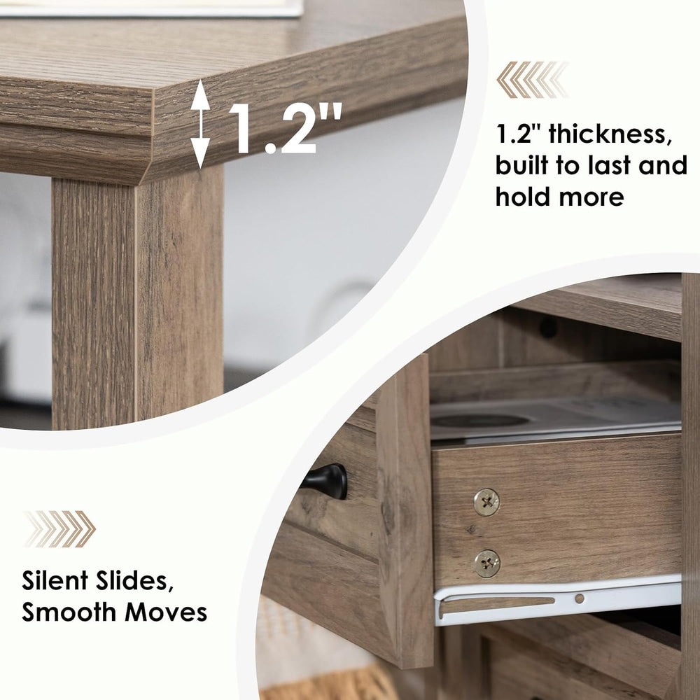 HOMMPA 18'' W Farmhouse Nightstand with Charging Station, Bedside Tab...