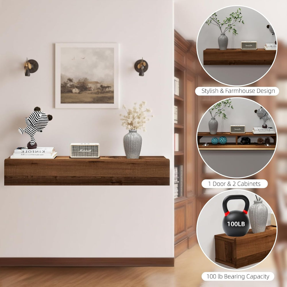 Floating Solid Wood Console Table, 47'' Wall Mounted Narrow Entryway ...