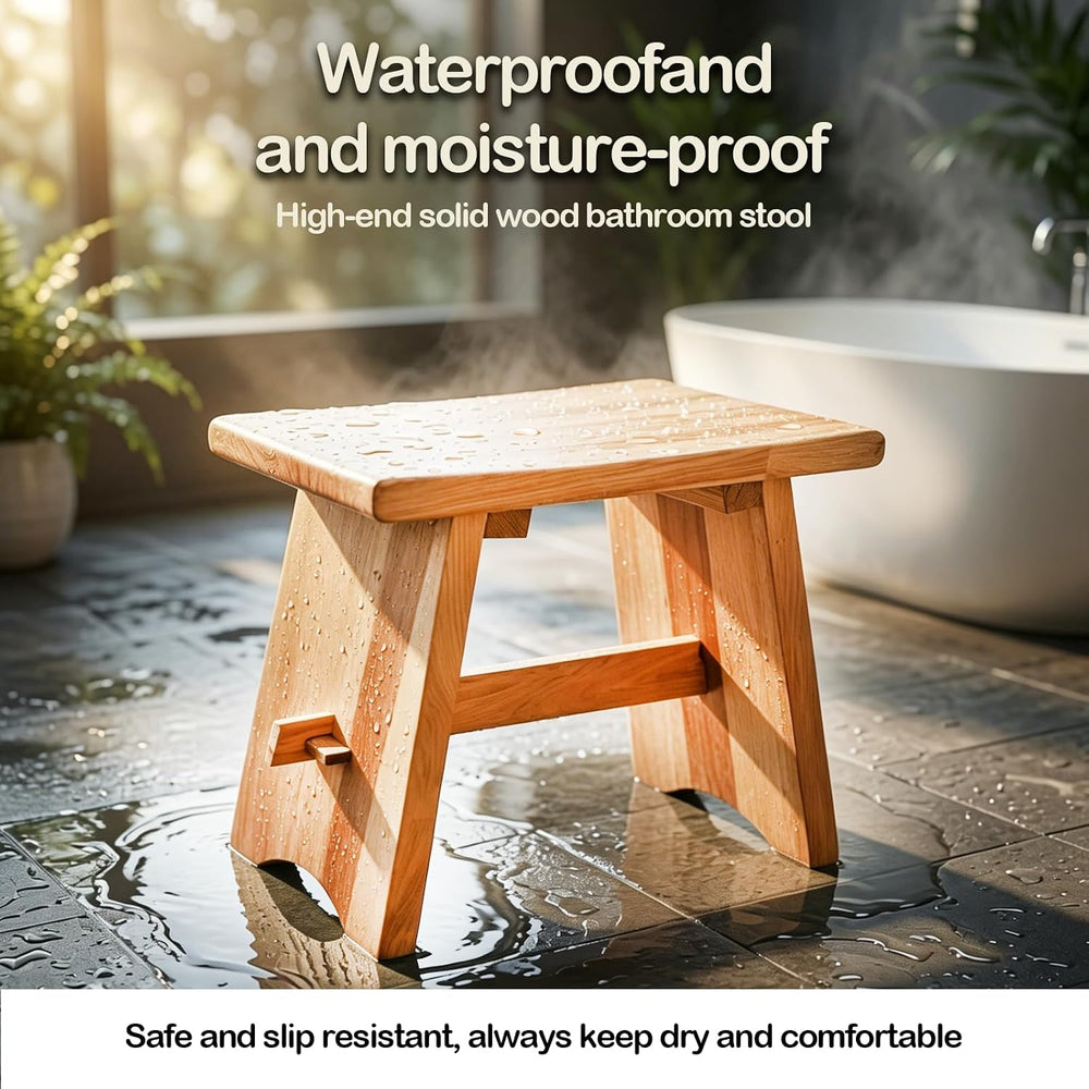 18" Teak Shower Bench Solid Wood Stool 800 lb Rustic Waterproof Seat