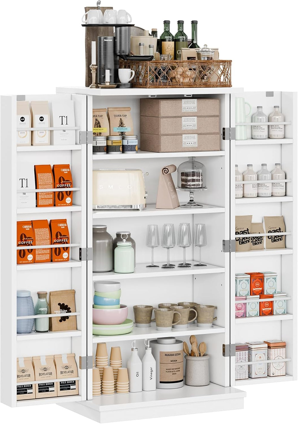 Shintenchi Kitchen Pantry Cabinet,5 - Layer Storage Cupboard with Adjustable ...