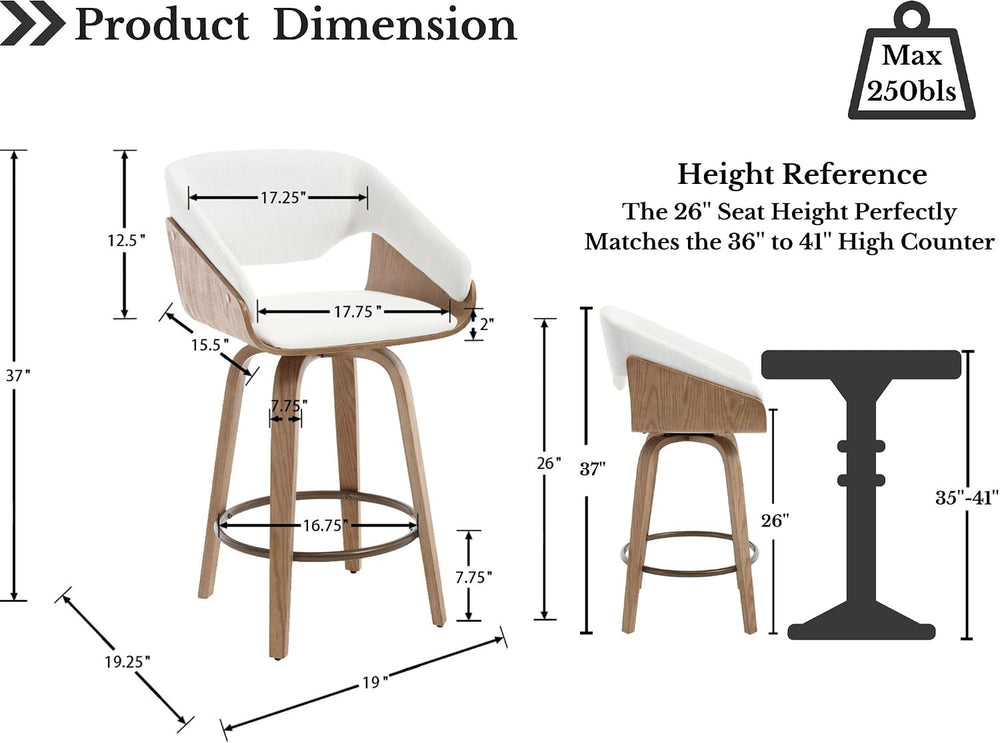 26'' Modern Barrel Swivel Counter Stools Counter Height Swivel Bar St...