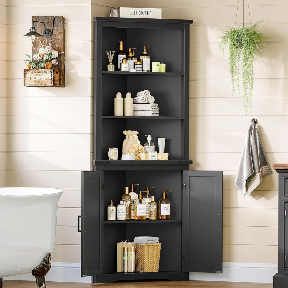 Farmhouse Corner Cabinet, 70.3" H Tall Corner Hutch with 5 Shelves &...