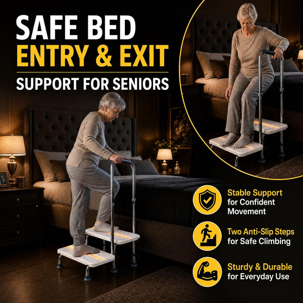 2 Step Stool with Handle for Elderly, Bed Steps for High Beds