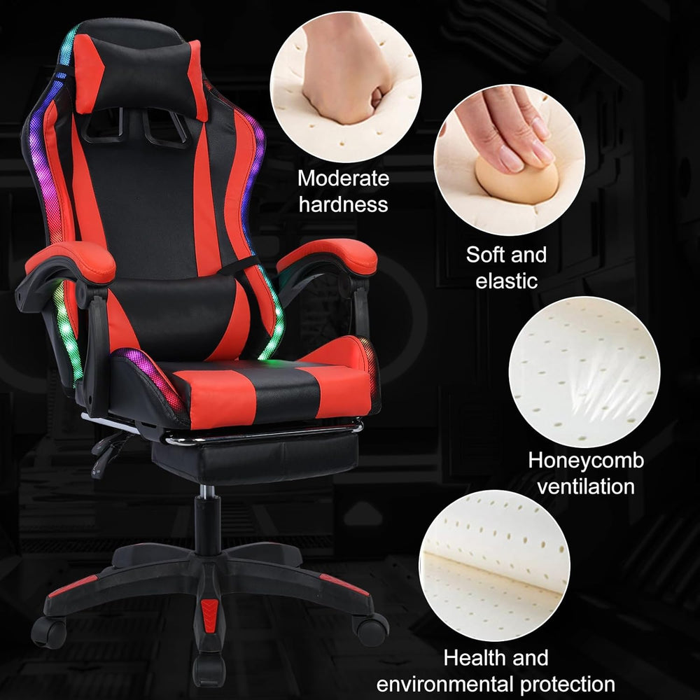 Gaming Chair, Video Game Chair with LED Light, Ergonomic Massage Computer Cha...