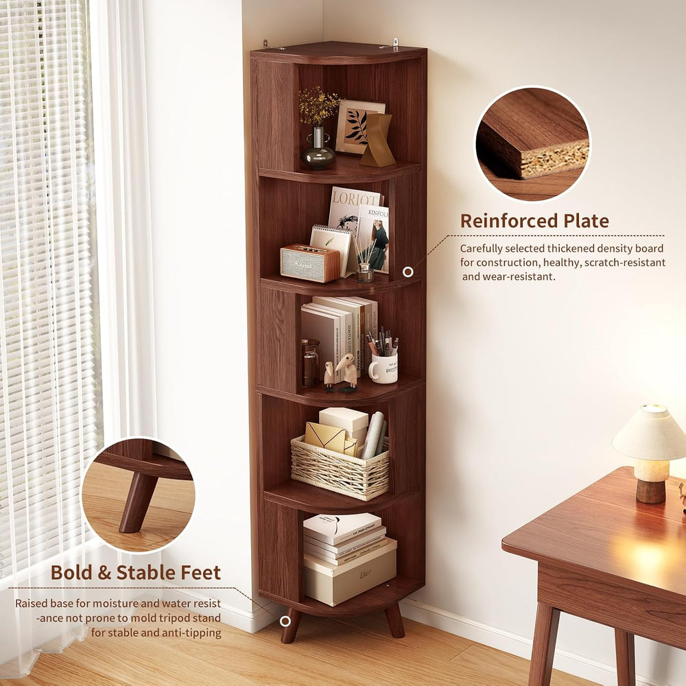 5-Tier Corner Bookshelf, Modern Corner Shelf, Freestanding Bookcase Corner Ca...