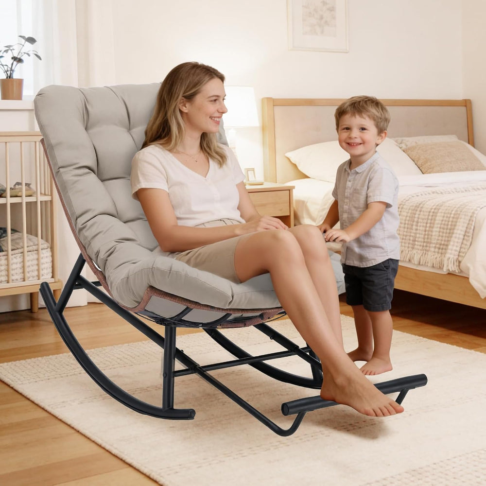 COMHOMA Outdoor Rocking Papasan Chair, Oversized Wicker Patio Rocker, Indoor ...