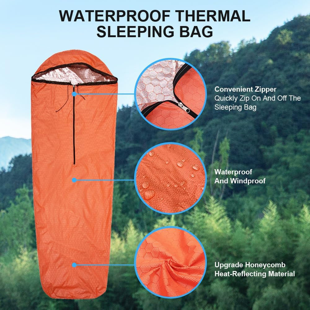 Emergency Sleeping Bag Thermal Bivvy, Lightweight Survival Sleeping Bags Ther...