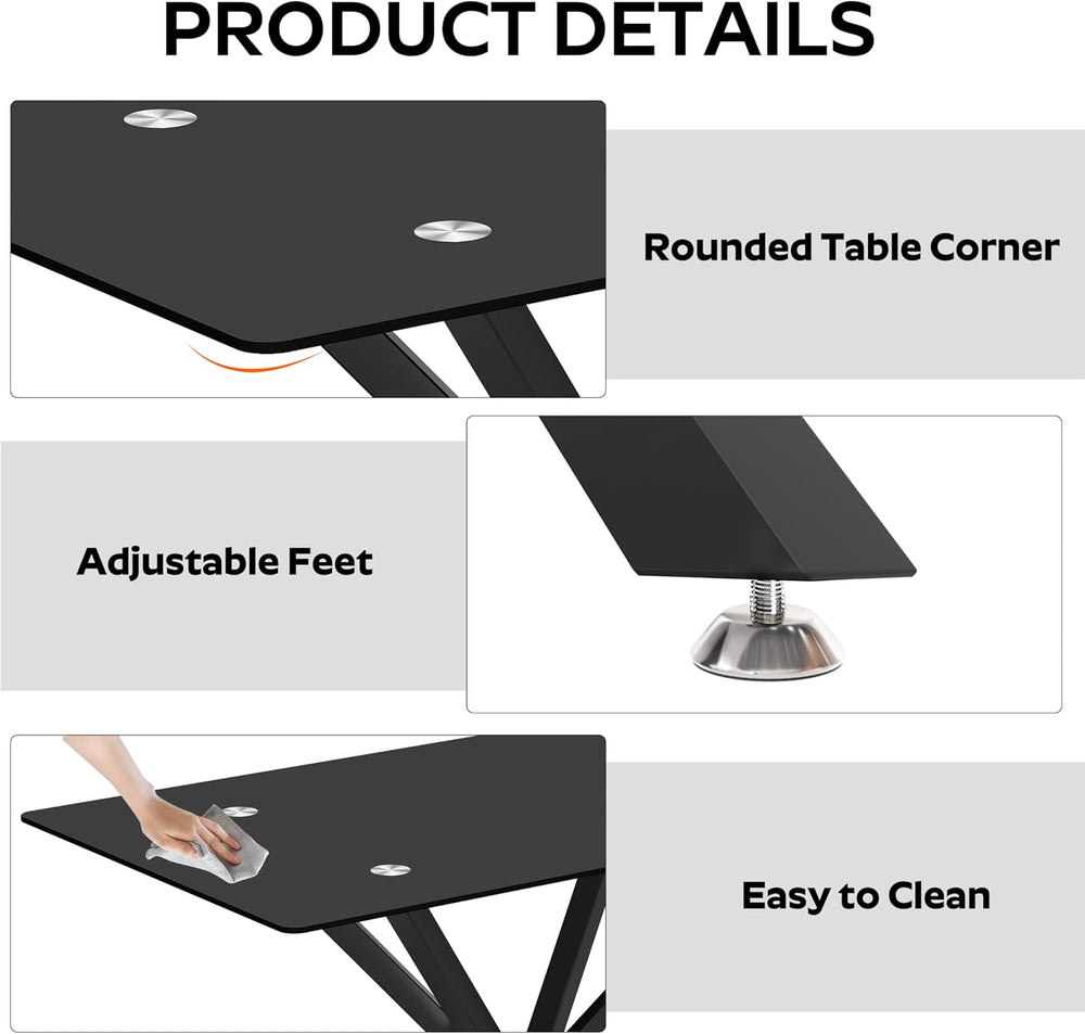5 Pieces Modern Luxury Glass Dining Set, Minimalist Rectangle Dinner Room Set...