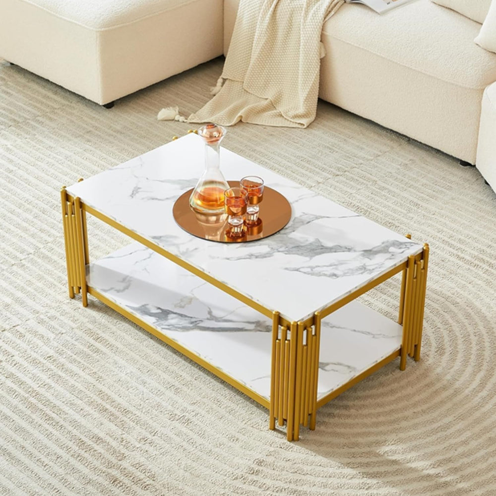 3 Piece Living Room Table Set, Faux Marble Coffee Table, Console Table and En...