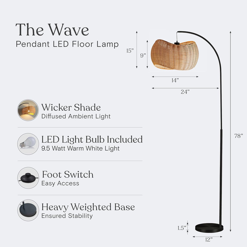 Brightech Wave Arc Floor Lamp - Chic Standing Lamp with Unique Hanging Wicker...