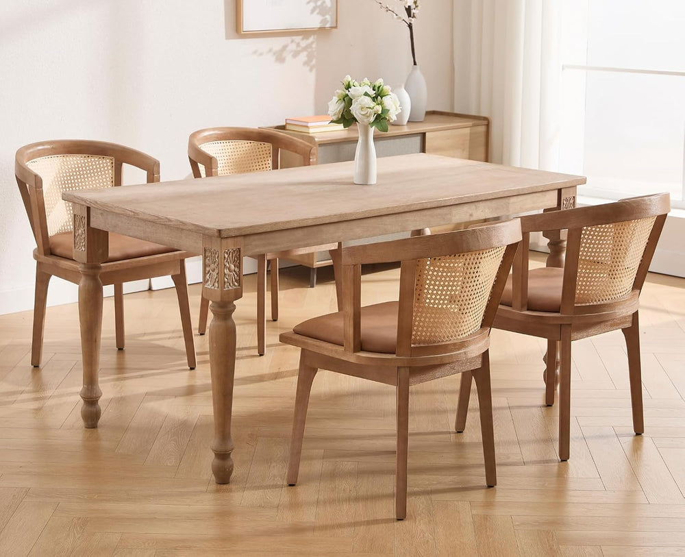 CIMOTA Mid-Century Modern Rattan Wood Dining Chairs Set of 4, Farmhouse Kitch...
