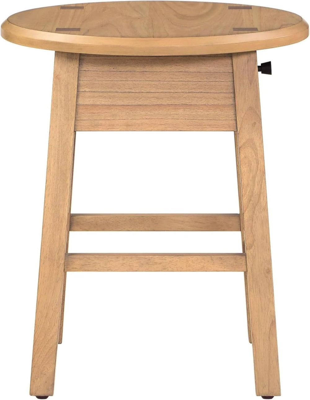 Solid Rubberwood Round Side Table with Drawer, Natural Oak Painted Finish Sof...