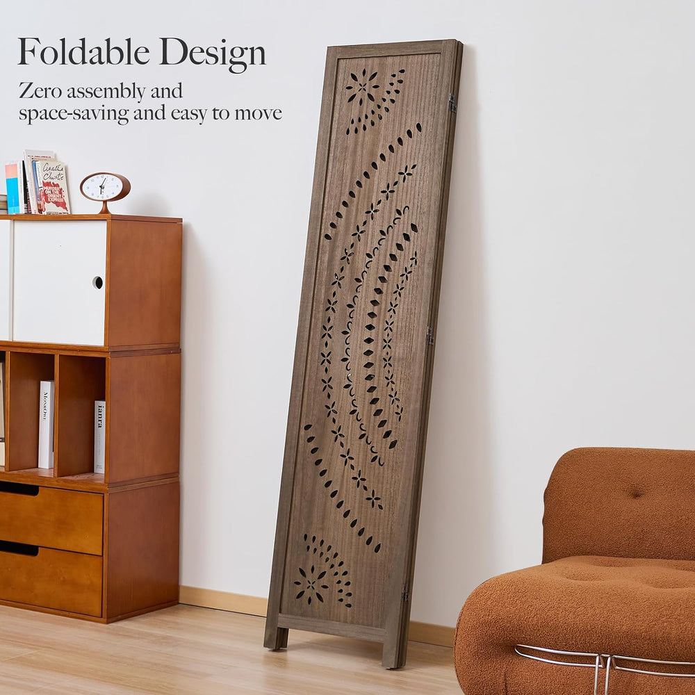 66.9Inch Folding Room Divider, 3 Panels Wood Carved Privacy Screens, Free Ass...