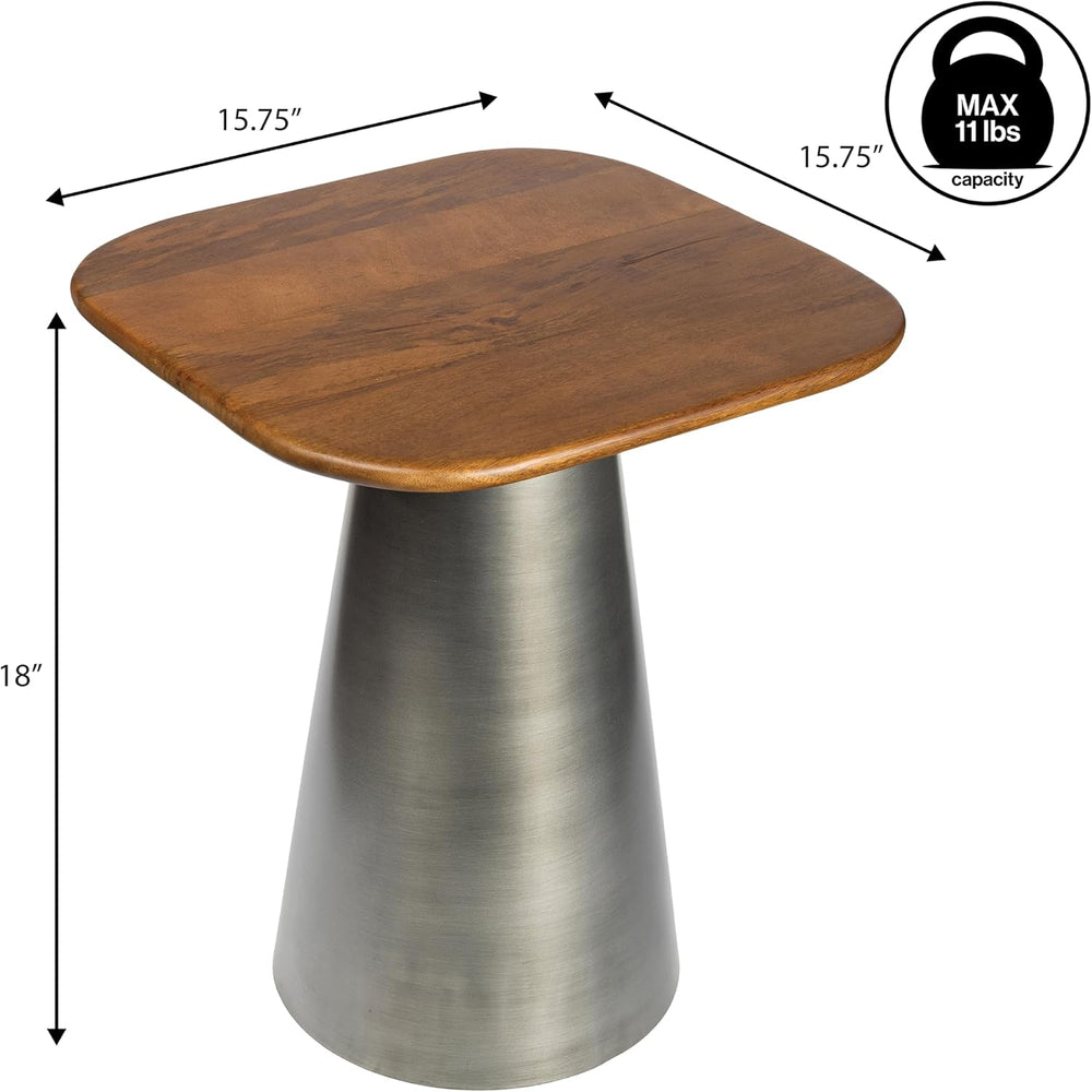 JONATHAN Y Skye Industrial Solid Mango Wood Square End Table with Tapered Met...