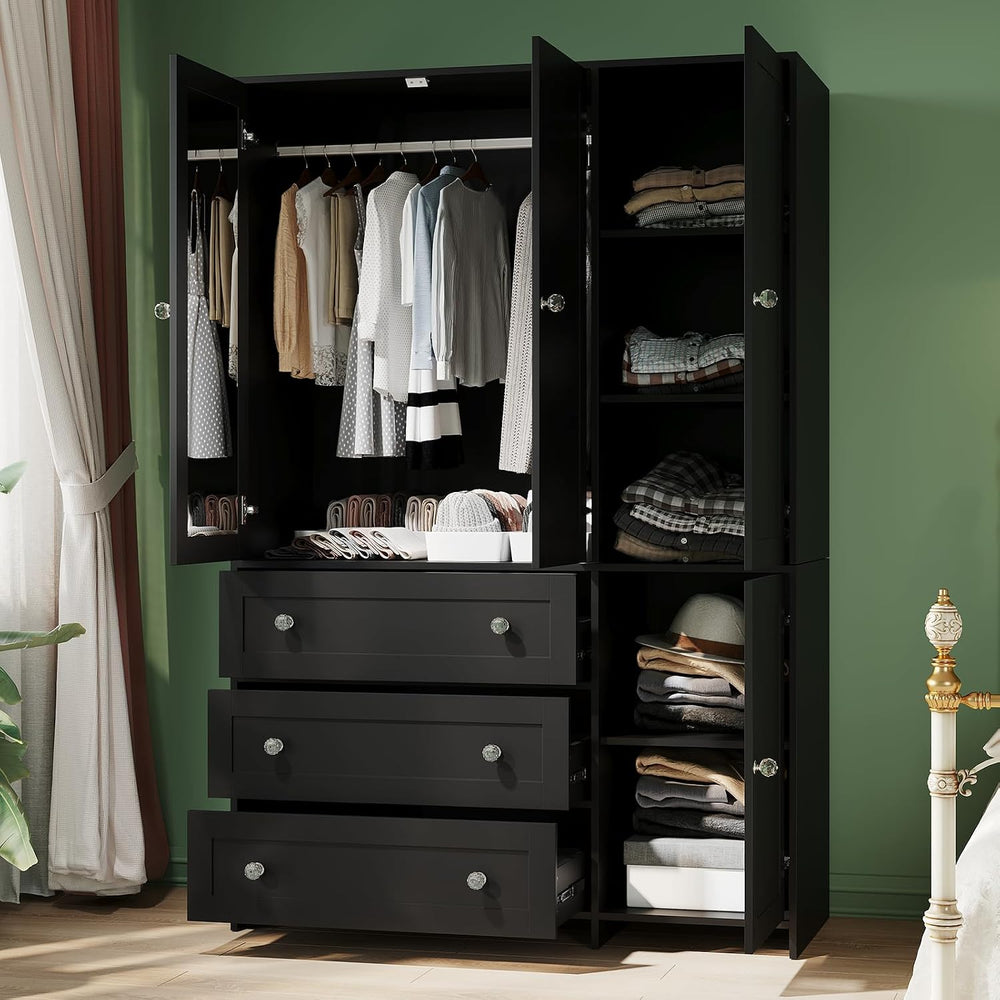 VOWNER 71" Armoire Wardrobe Closet with 3 Drawers and Mirror