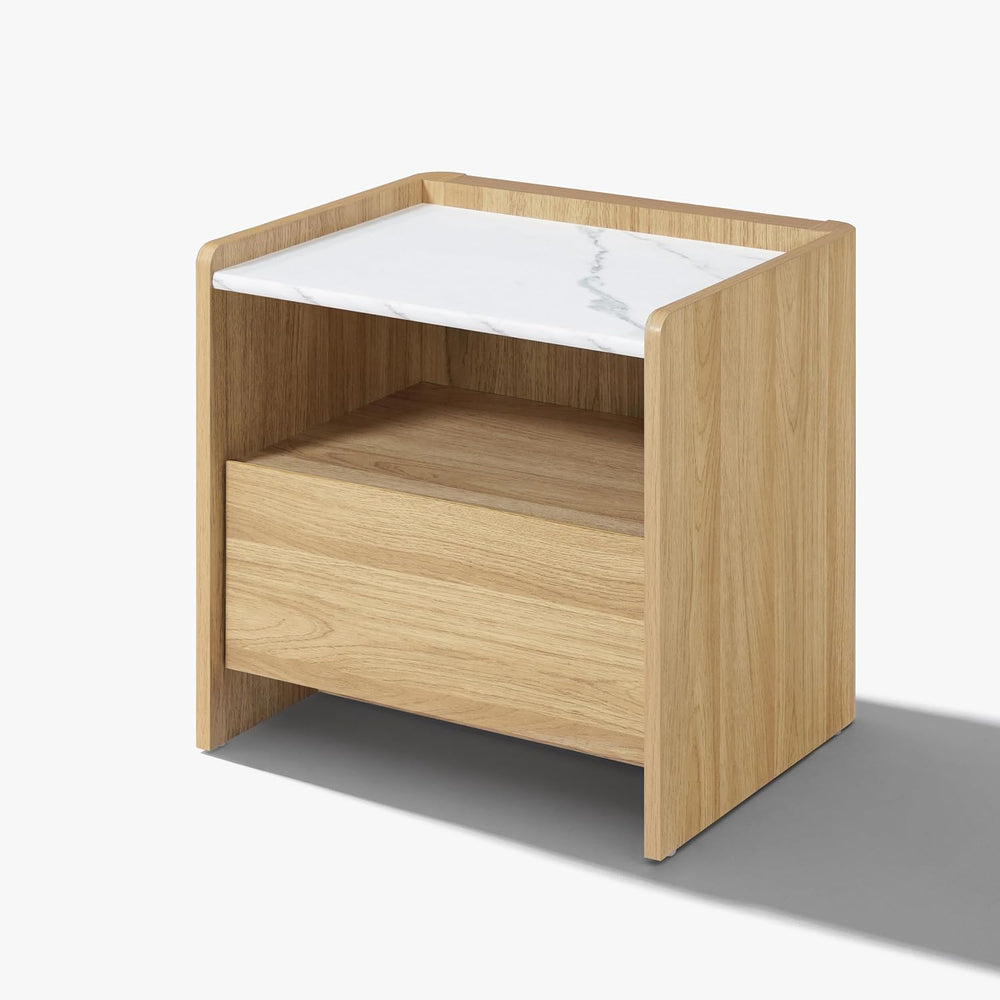 LuxenHome Nightstand with Drawer and Shelf, 18.8'' Wood Japandi Moder...