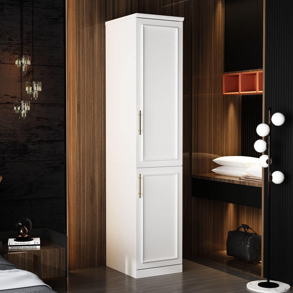 Slim Wardrobe Armoire with Clothing Rod and Storage Shelves, Narrow 2-Door Ar...
