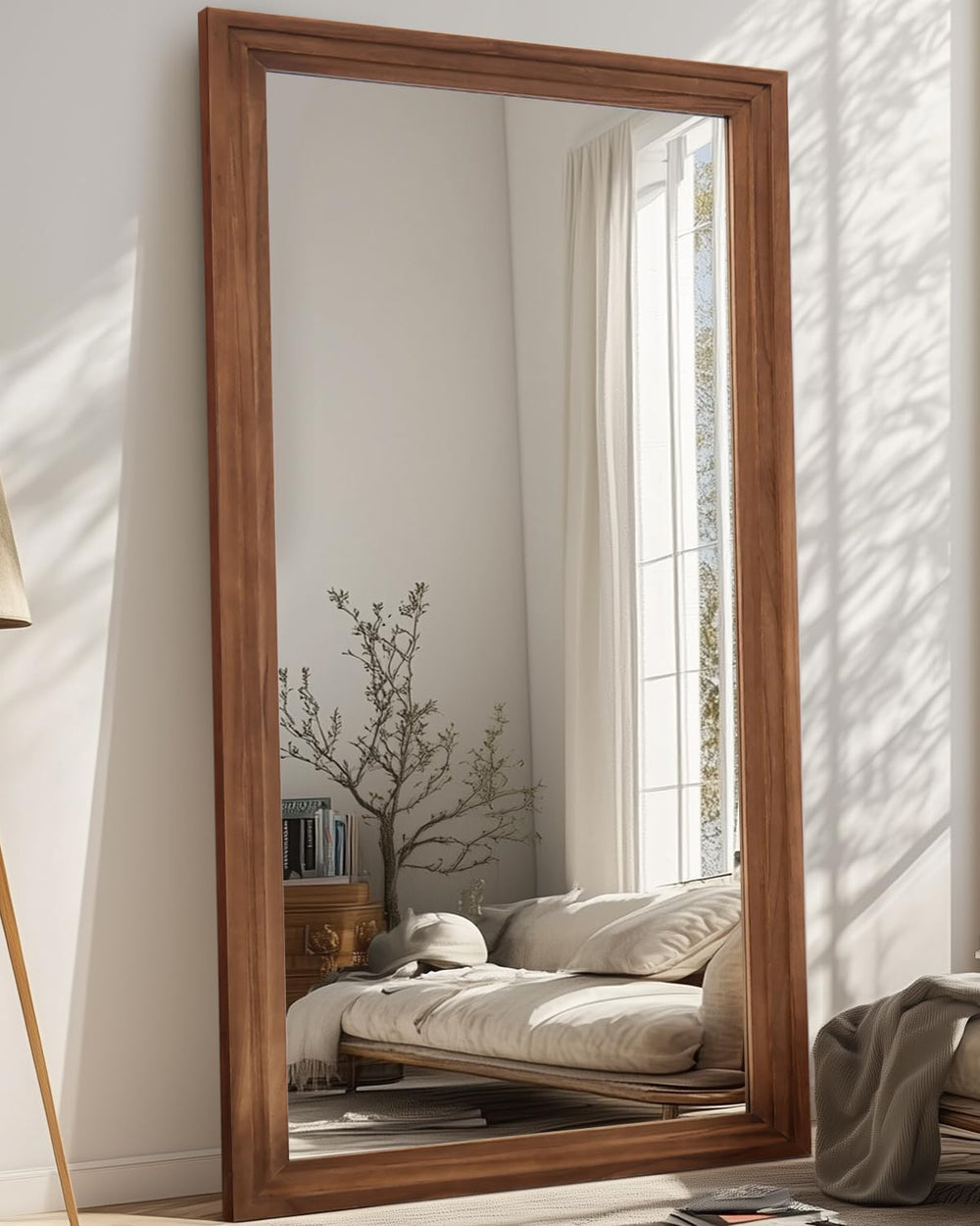Full Length Mirror 76"x34", Rect Solid Wood Frame with Stand