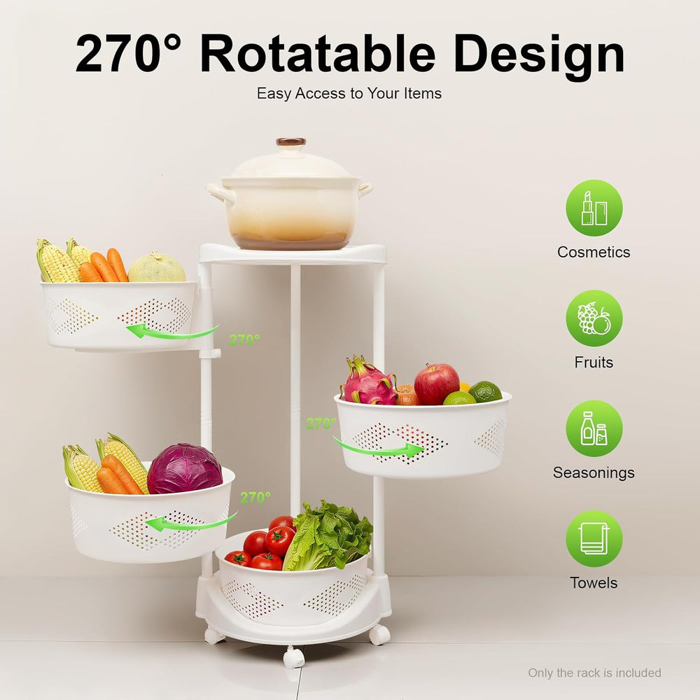 Rotating Storages Rack with Wheels, Multi-Layer Adjustable Height Storage She...
