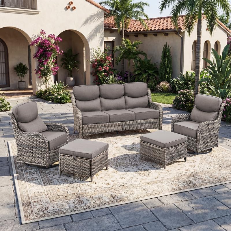 5 Piece Outdoor Wicker Patio Furniture Sets with Swivel High Back 6''...