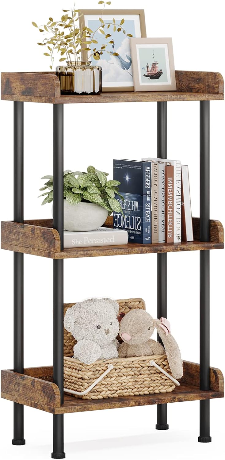 Hosfais Bookshelf Small Book Shelf 3 Tier Wood Bookcase