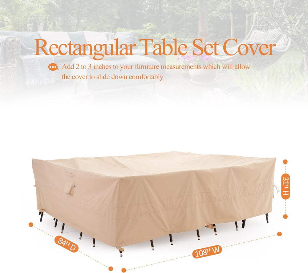WJ-X3 Large Patio Furniture Cover, 108W x 84D x 31H Inches, Beige