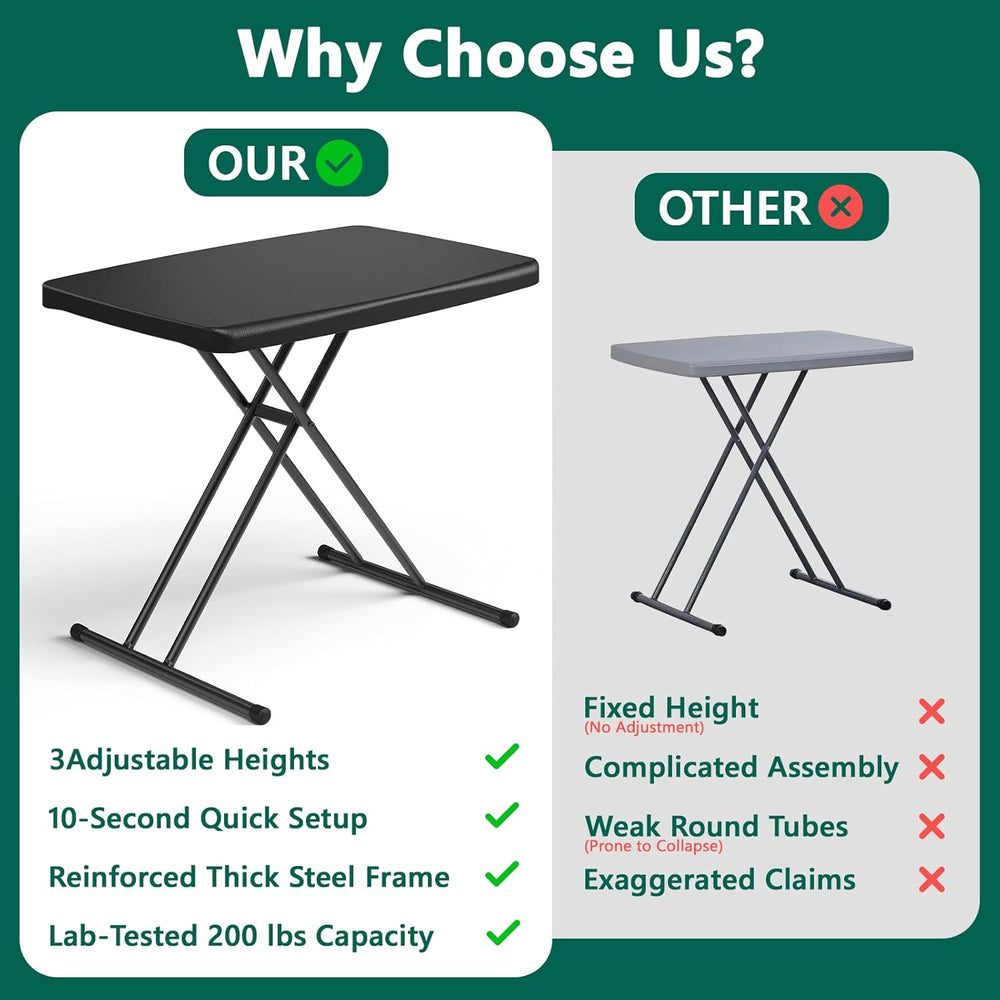Folding Table 30 Inch - Small Desk Adjustable Height TV Tray for Laptop, Couc...
