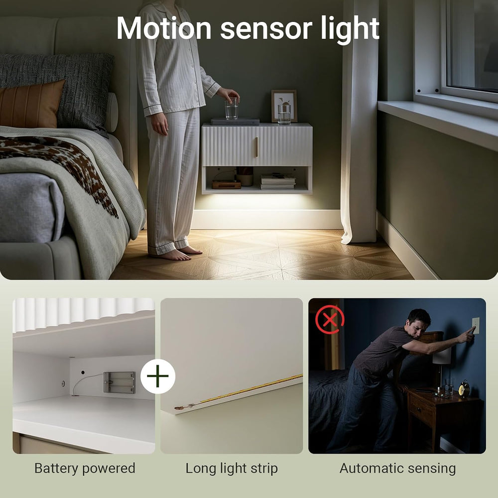 SoBuy Floating Nightstand with LED Sensor Light | Slim Wall Mounted Bedside T...