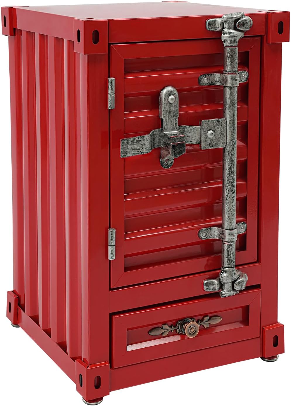 Industrial Metal Container Side Table, 3-Tier Bedside Table with Drawers, Com...