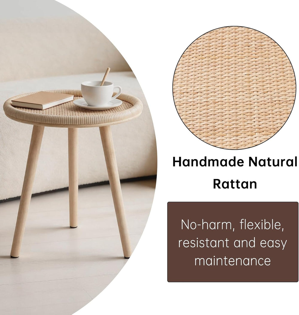 Small Rattan Side Table, Round Side Table for Living Room, Boho Wicker Coffee...