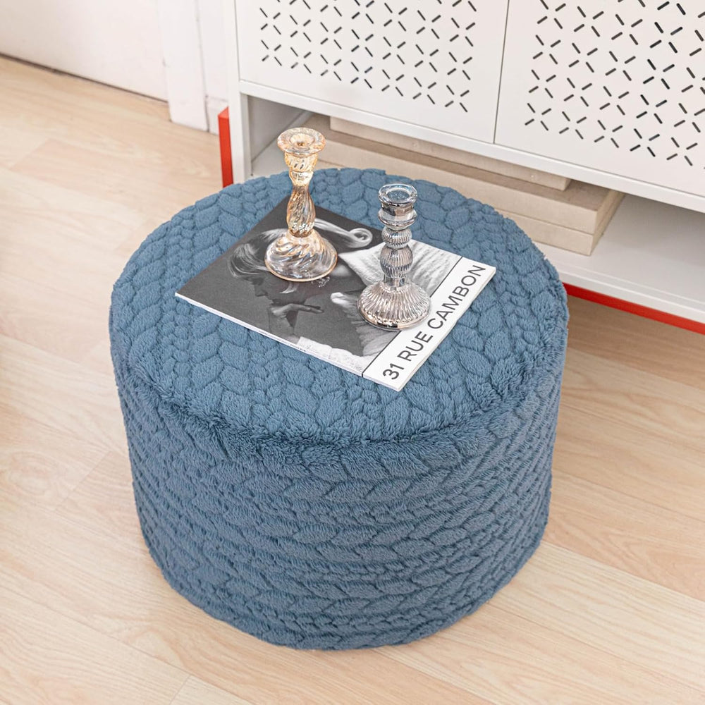 Round Pouf Ottoman Footstool 20x14In Ottoman Footrest for Couch Misty Blue | ...