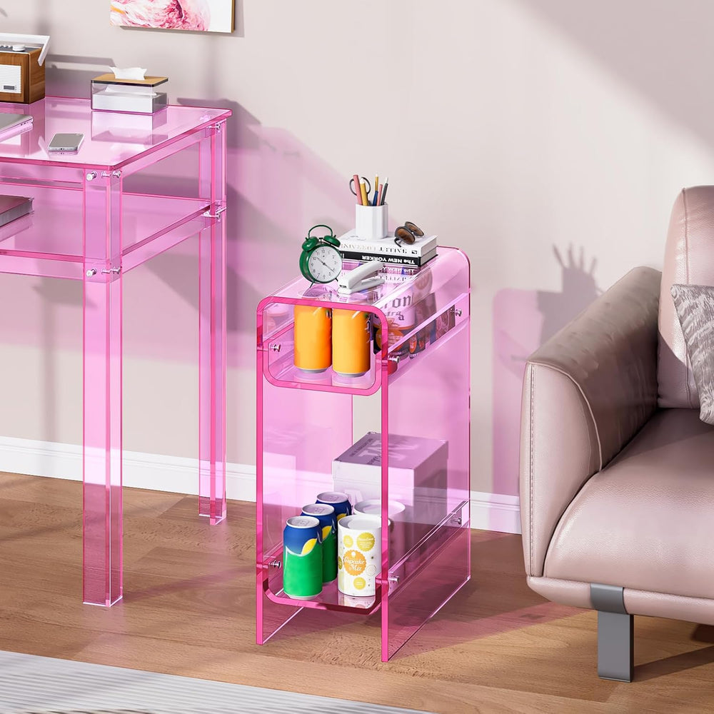 Clear Acrylic Side Table, Narrow Nightstand Bedside Table for Bedroom, Skinny...