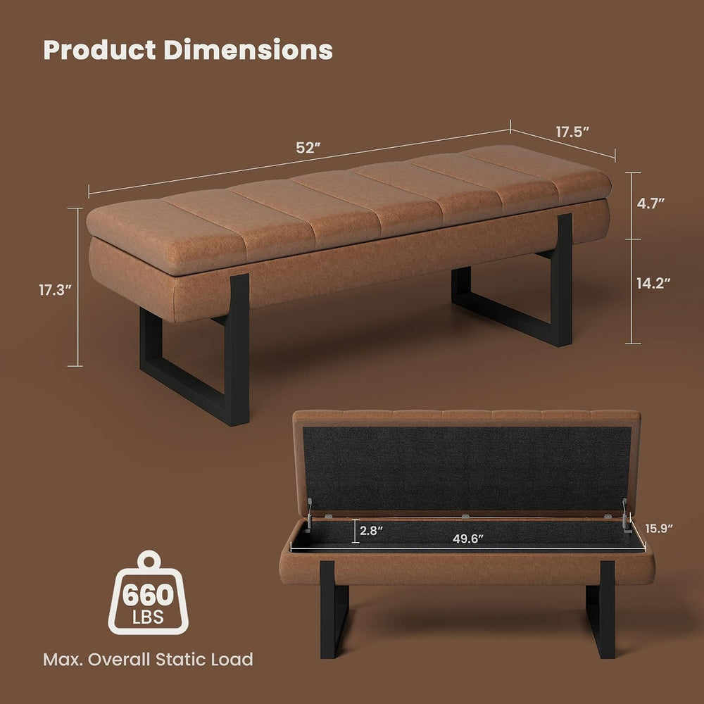 Breakfast Nook Bench 52" Storage Ottoman Bench Backless | End of Bed Ben...