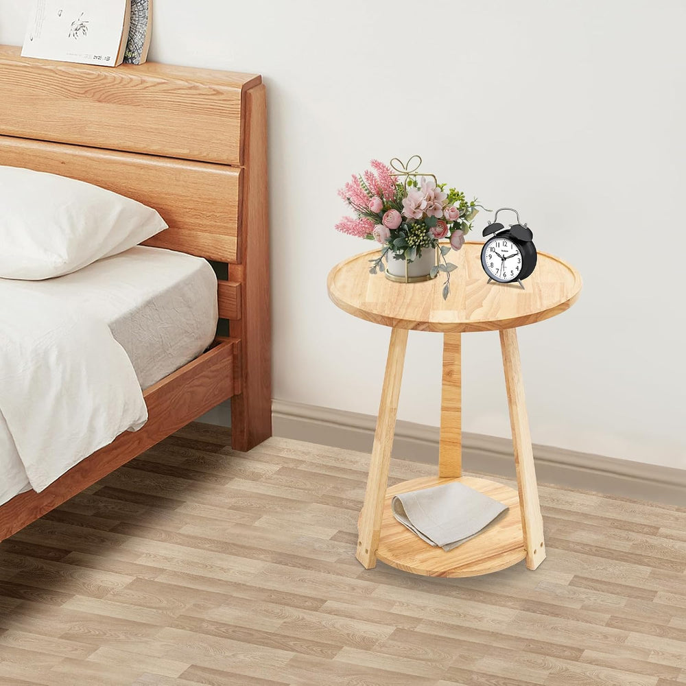 Small Round Side Table, 2-Tier End Table with Storage Shelf, Modern Couch Bed...