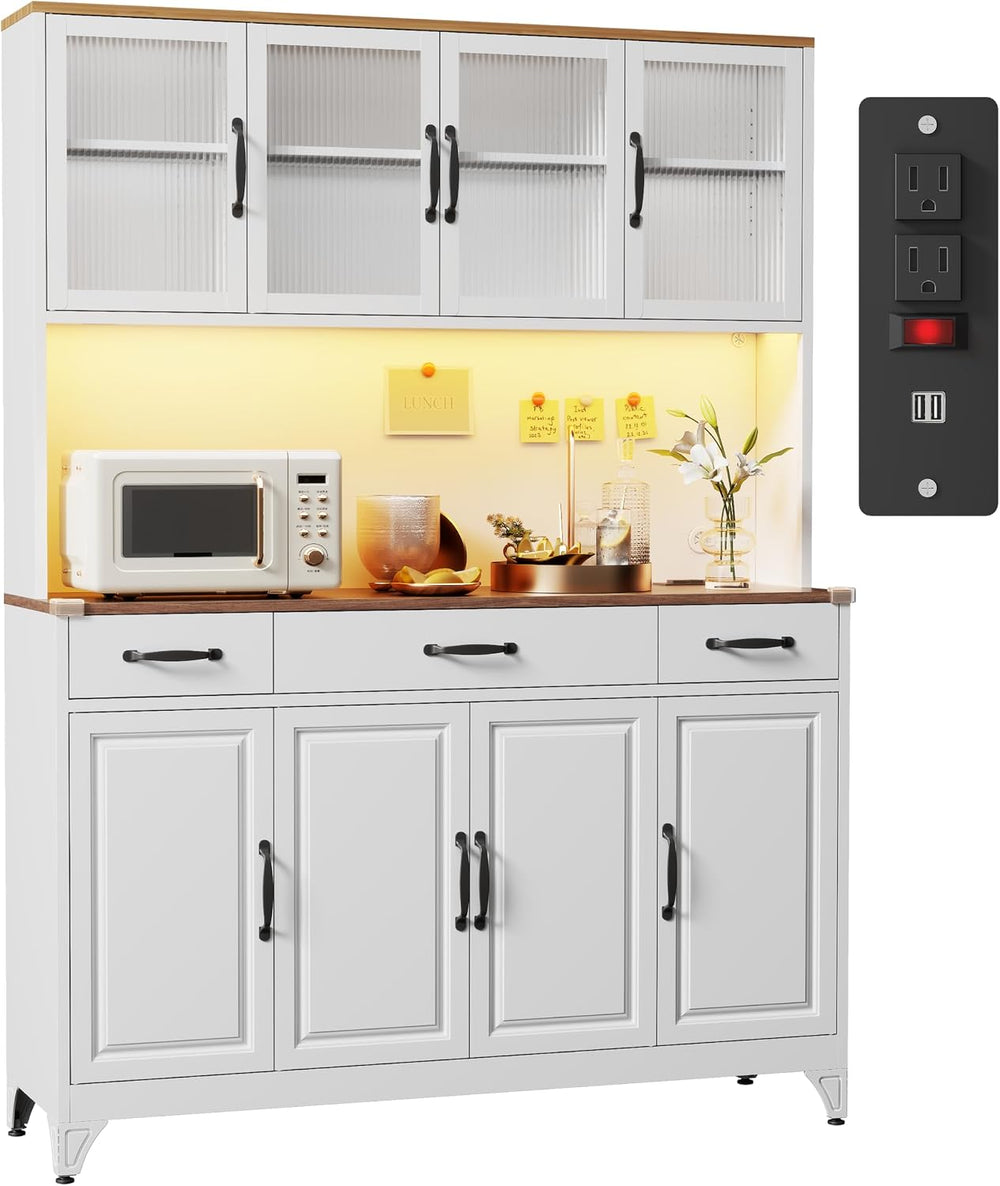 74.8" Tall Metal Pantry Cabinet with Charging Station & LED Light | ...