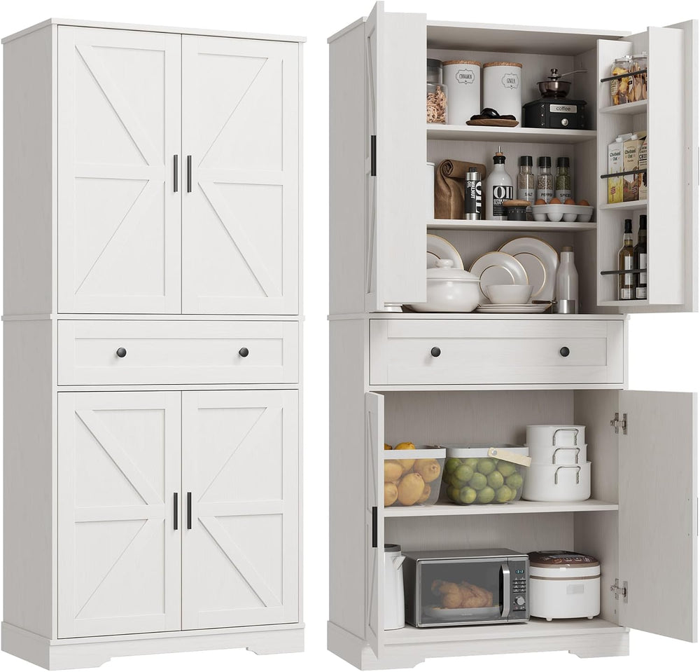 Garvee 71" Kitchen Pantry Cabinet, Barn Door Freestanding Cupboard with ...