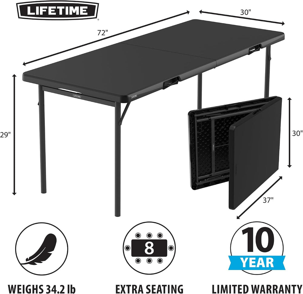Lifetime 6-Foot Fold in Half Table, 2-Pack, Commercial, Black