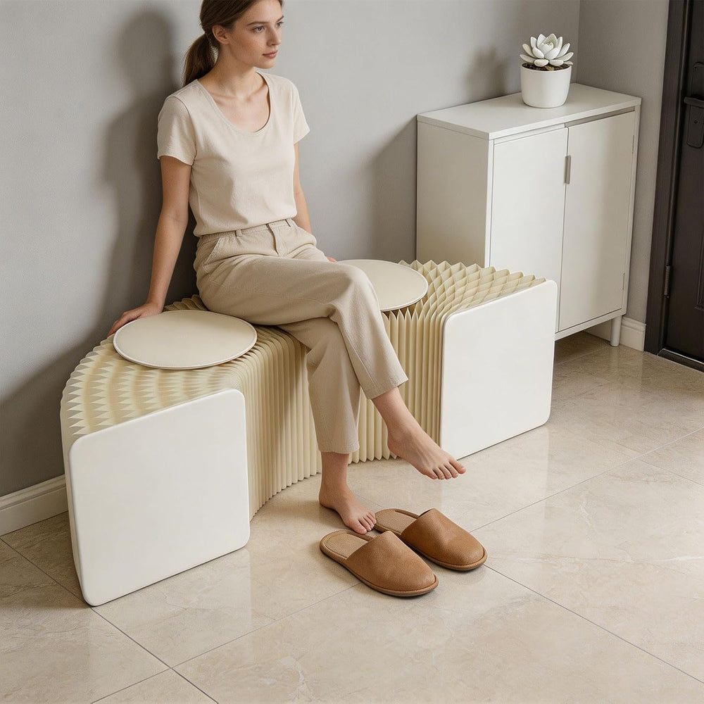 Foldable Paper Stool with 2 PU Cushion, 3.9ft Accordion Paper Stool Folding C...