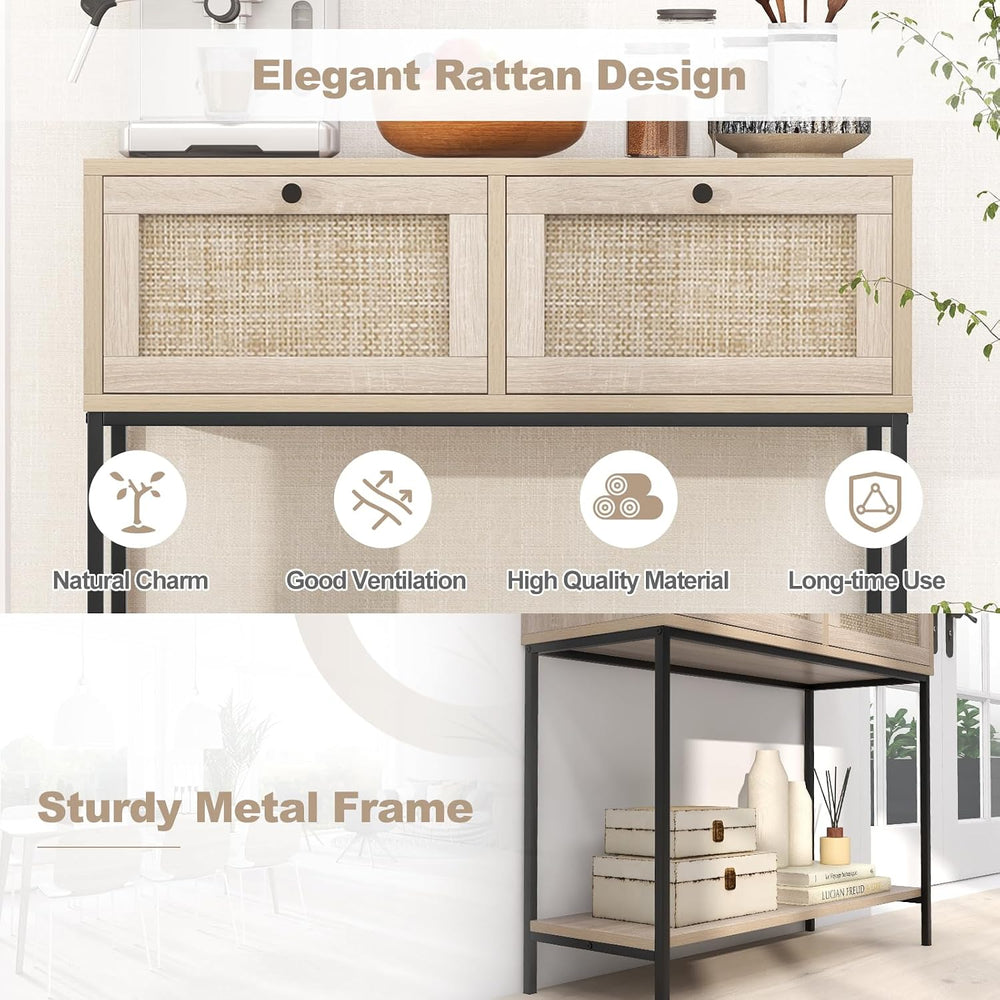 POWERSTONE 31.5" Nightstand with Rattan Drawers & Shelf, Modern Bunk...