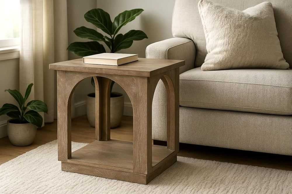 Moti Archie Contemporary End Table Finished in North Creek Brown Solid Wood