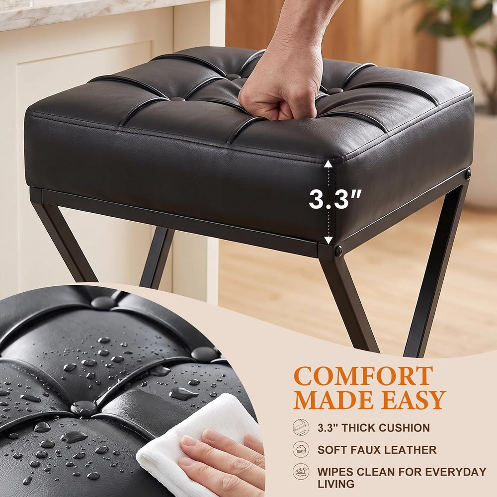 Bar Stools Set of 3, 26 Inch Counter Height Stool Faux Leather Black