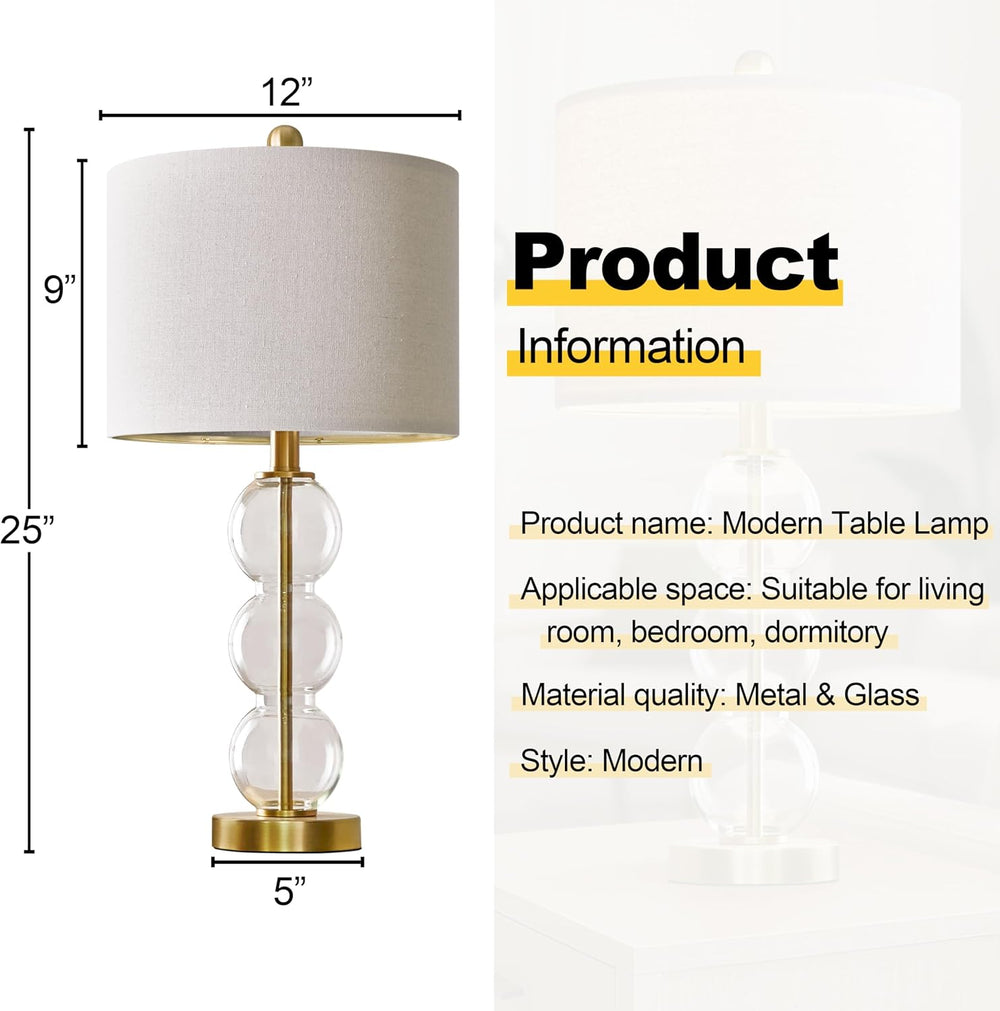 Oneach 25" Glass Table Lamps Set of 2, Gold Modern Table Lamps with USB ...