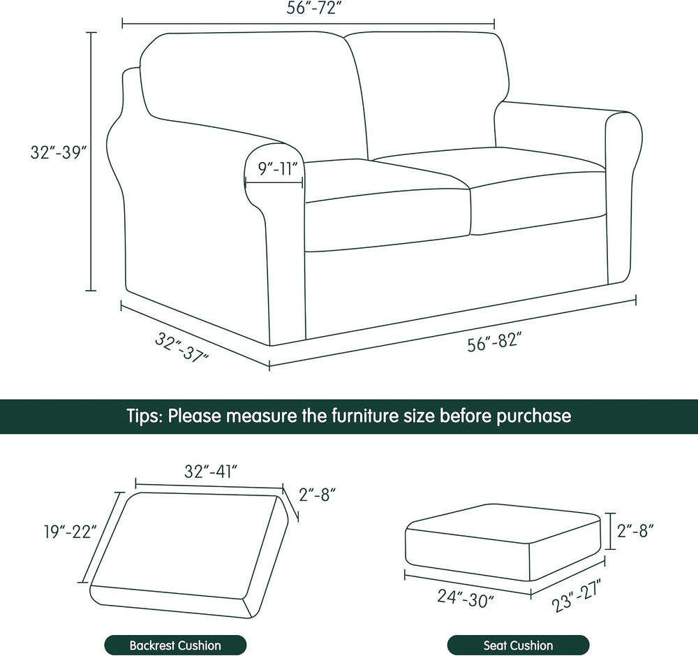 CHUN YI 5 Piece Stretch Couch Covers for Sofa, Loveseat, Grey
